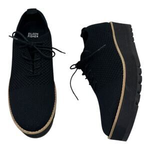 Eileen Fisher Black Knit Platform Sneakers Size 8.5